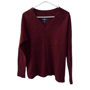 Lands' End Women's Cashmere V Neck Burgundy Heather, Size M‎ (10-12)